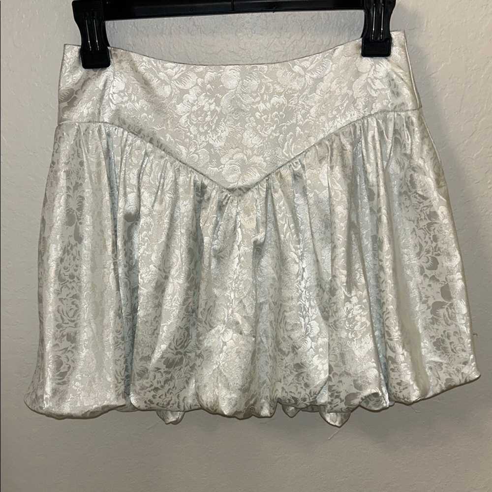 Women's Ivory Floral Bubble Hem Mini Skirt